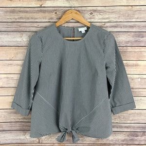 J. Jill Gray And White Striped Tie Front Top